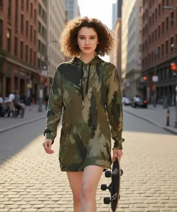 CrazyWear Women's Long Camo Print Hoodie with Kangaroo Pocket