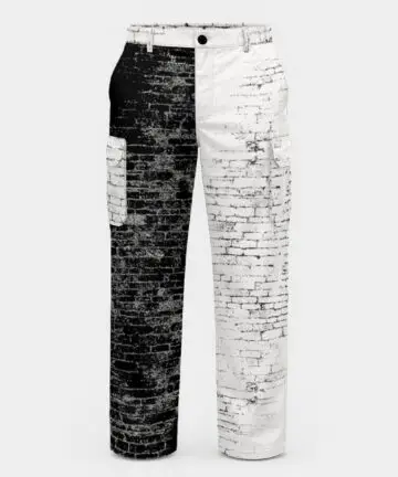 CrazyWear Men's Cargo Pants with Brick Pattern | Black & White Workwear
