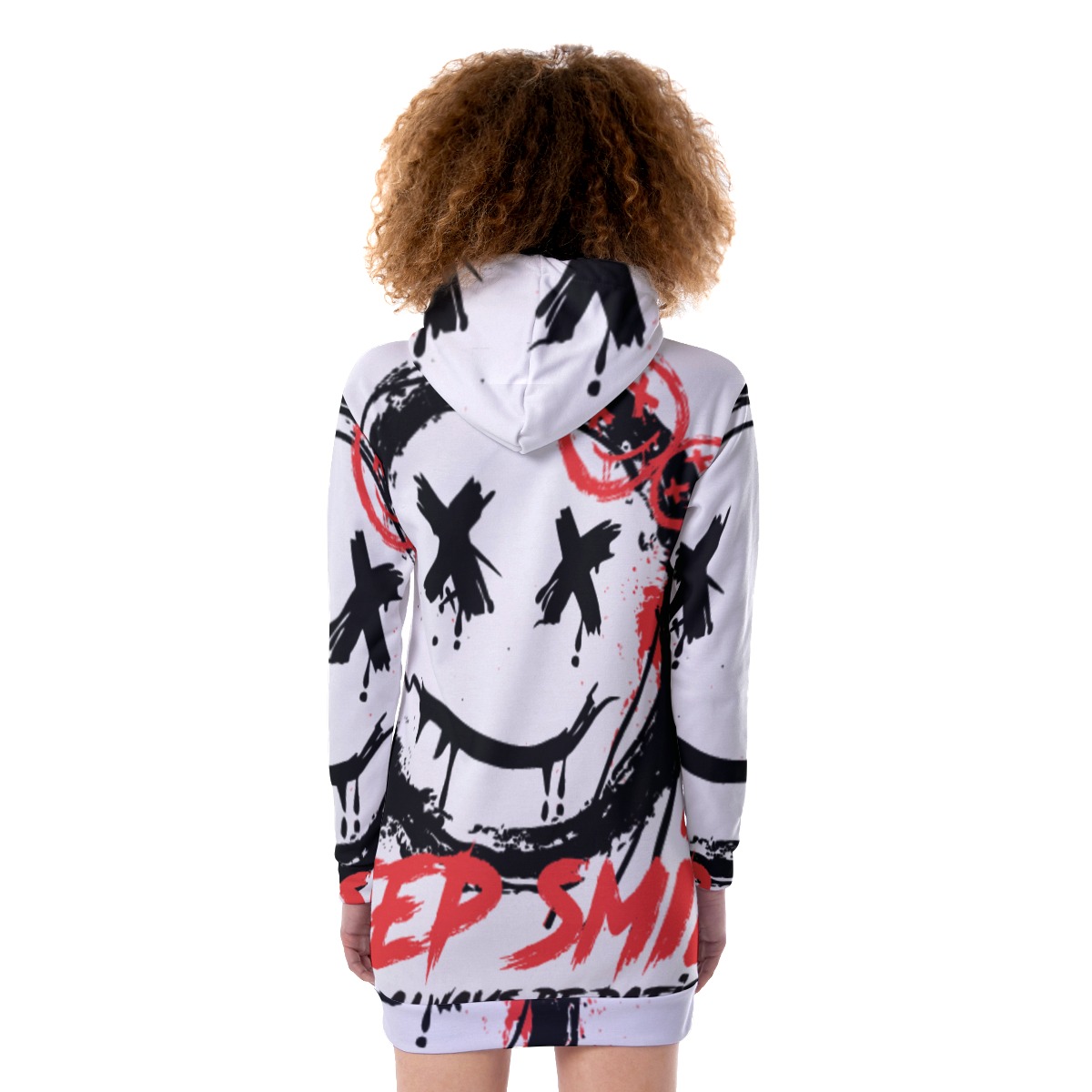 CrazyWear Women's Heavy Fleece Long Hoodie with All-Over Smiley Print - Image 4