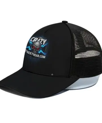 CrazyWear Unisex Trucker Hat Black Half-mesh Polyester-Cotton Grunge Logo Sun Protection Fashion Cap