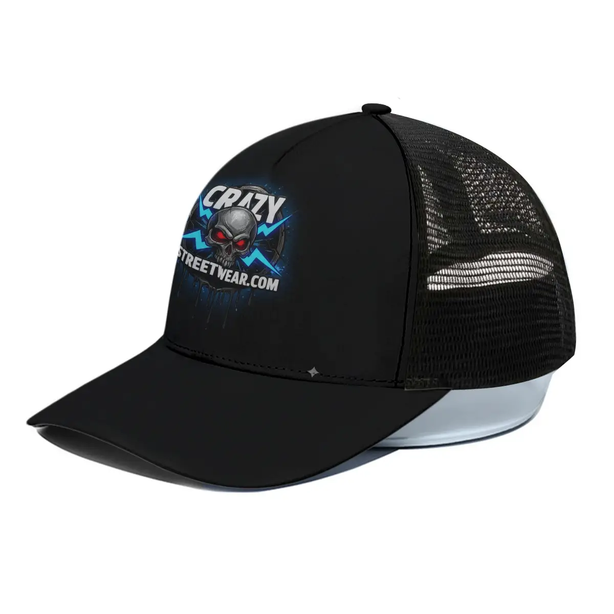 CrazyWear Unisex Trucker Hat Black Half-mesh Polyester-Cotton Grunge Logo Sun Protection Fashion Cap