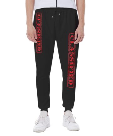 CrazyWear Men's Black with Red Classified Print Sweatpants