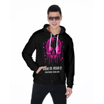 Zip Up Hoodie Pink Skull
