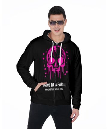 Zip Up Hoodie Pink Skull