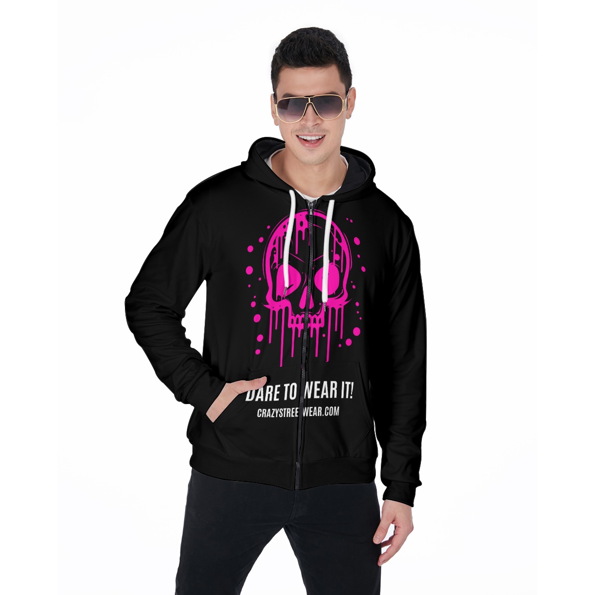 Zip Up Hoodie Pink Skull