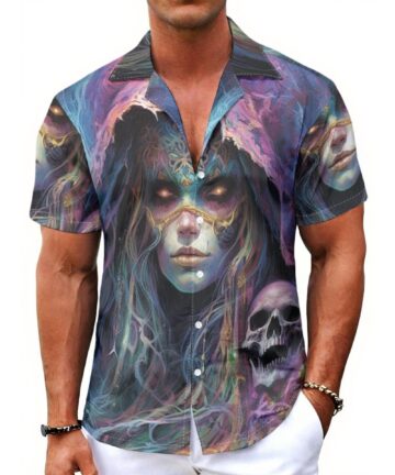 All-Over Print Men's Hawaiian Shirt Witch skull AiGcDesign