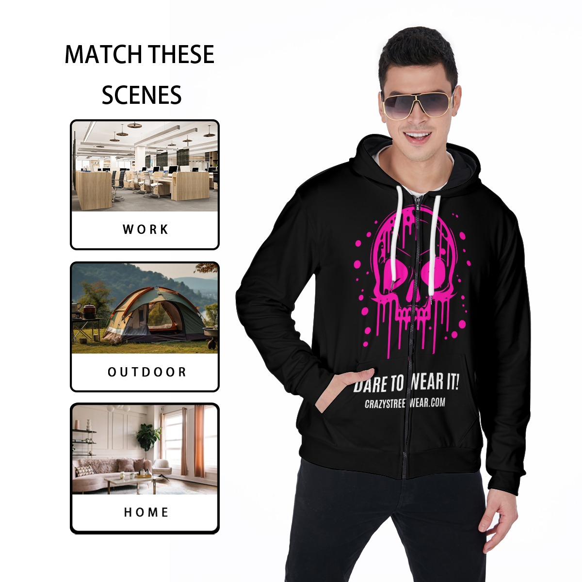 Zip Up Hoodie Pink Skull - Image 3