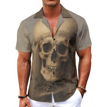 CrazyWear Men's Hawaiian Shirt with All-Over BIG SCARY SKULL Print, Lightweight Breathable Fabric